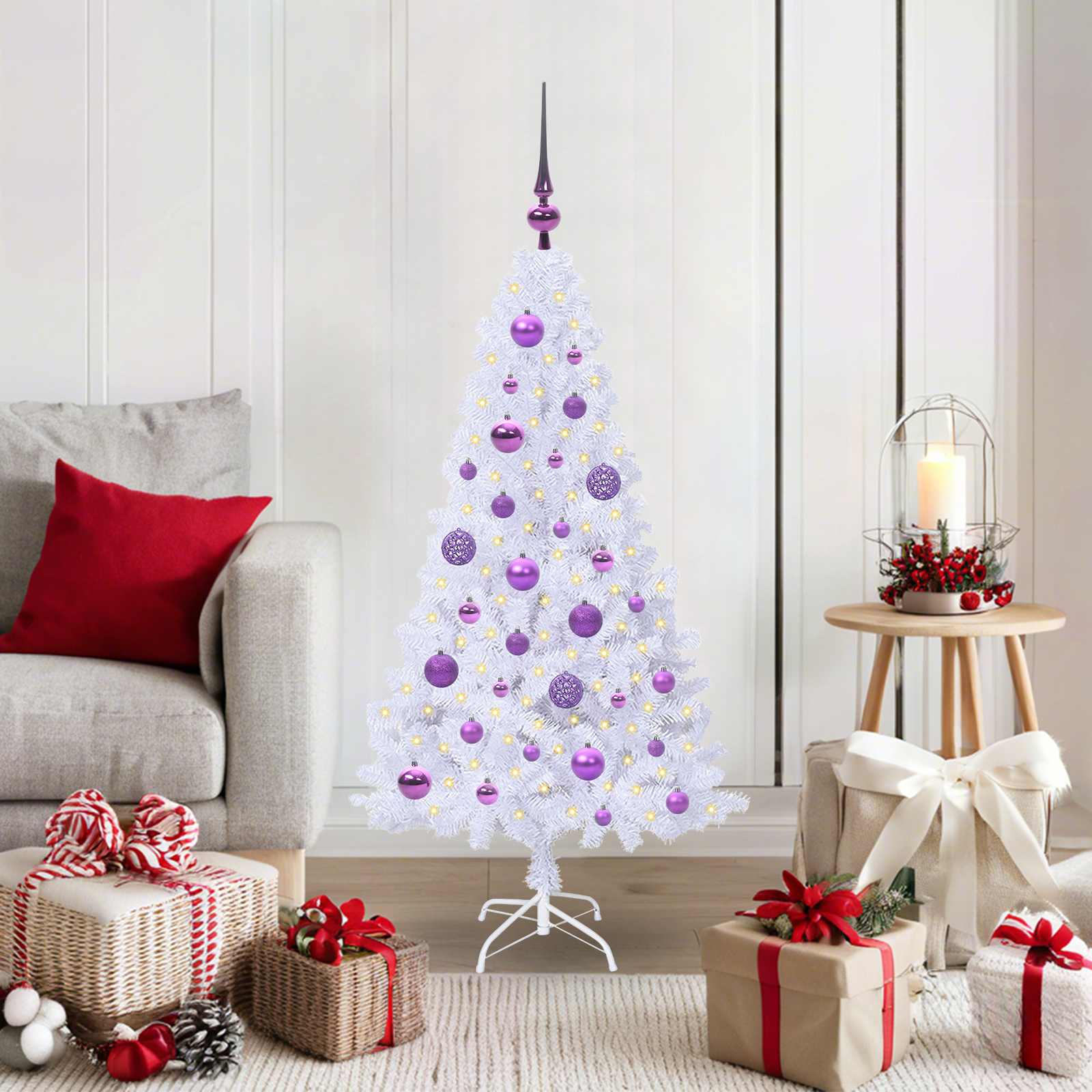 Kunstkerstboom met 150 LED Wit 120 cm PVC en staal