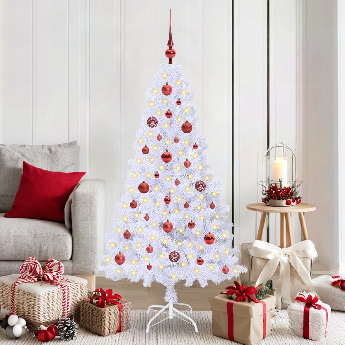 Kunstkerstboom met 150 LED Wit 150 cm PVC en staal