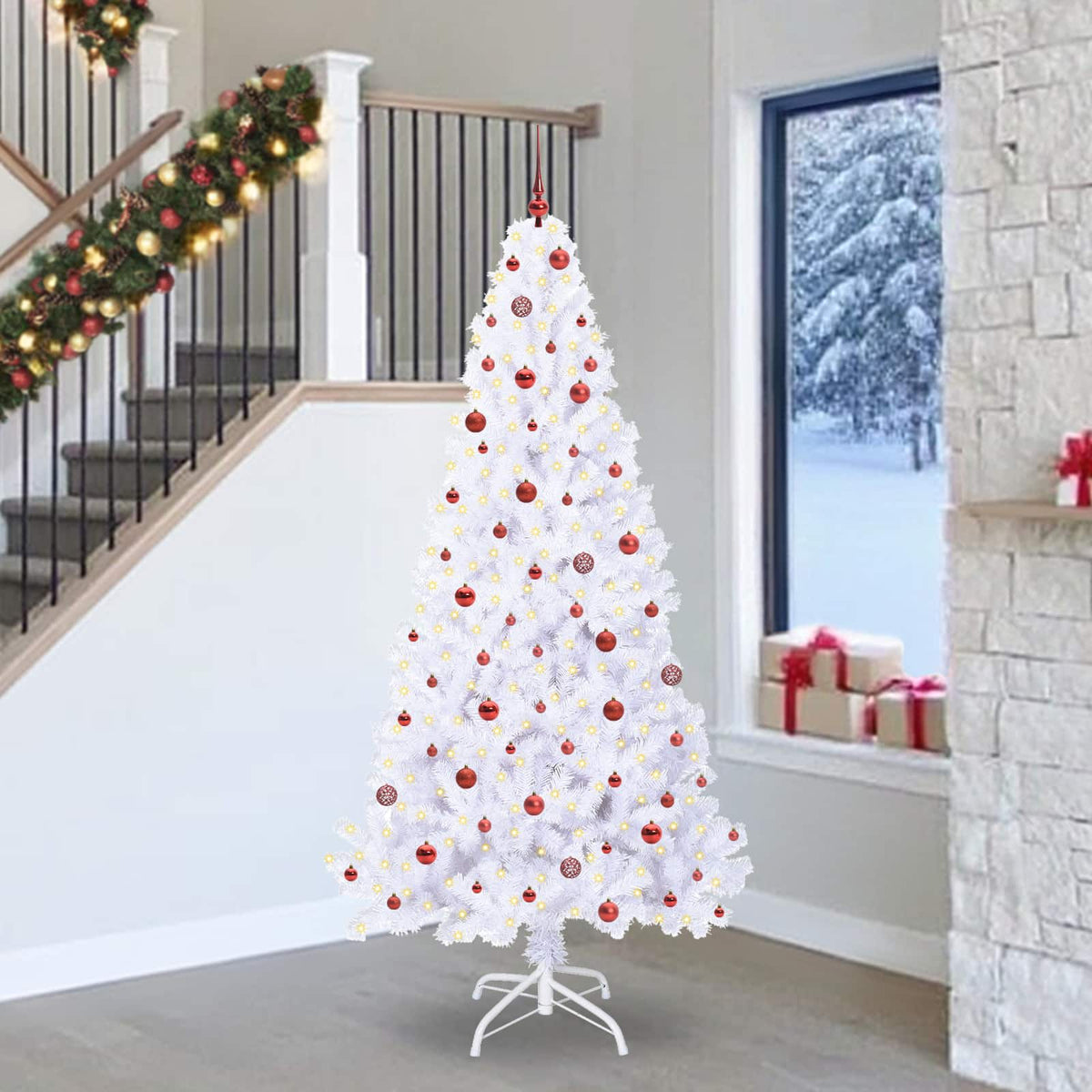 Kunstkerstboom met 300 LED Wit 240 cm PVC en staal