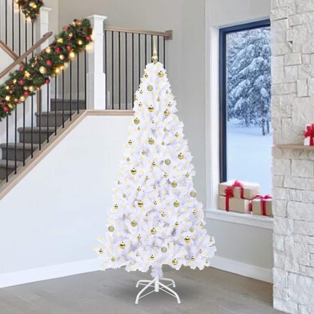 Kunstkerstboom met 300 LED Wit 240 cm PVC en staal