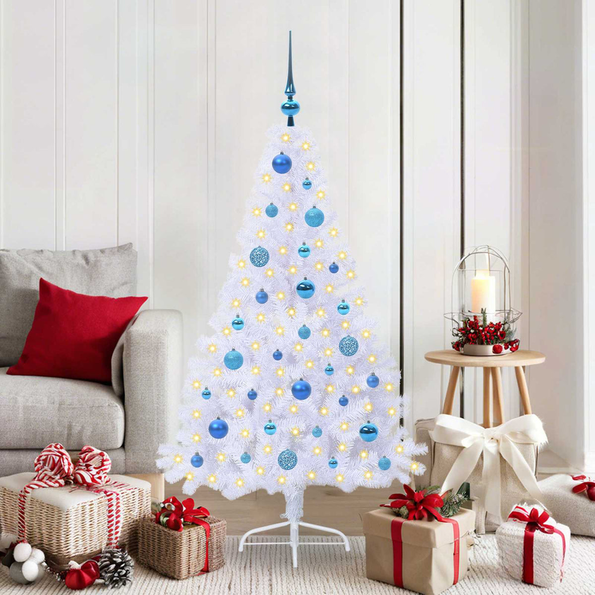 Kunstkerstboom met 150 LED Wit 150 cm PVC en staal