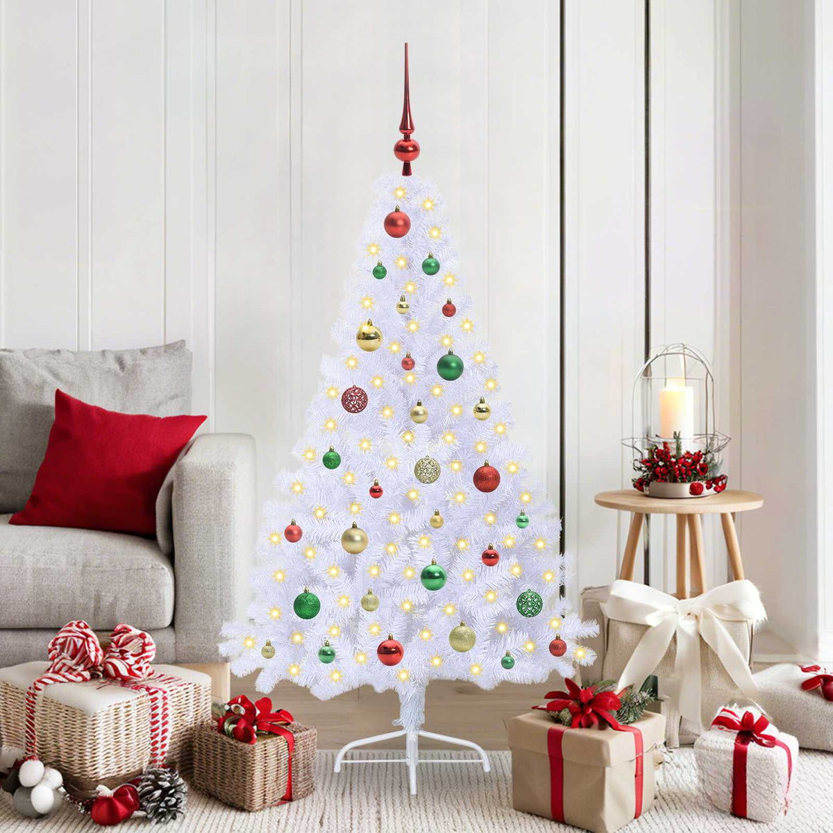 Kunstkerstboom met 150 LED Wit 150 cm PVC en staal