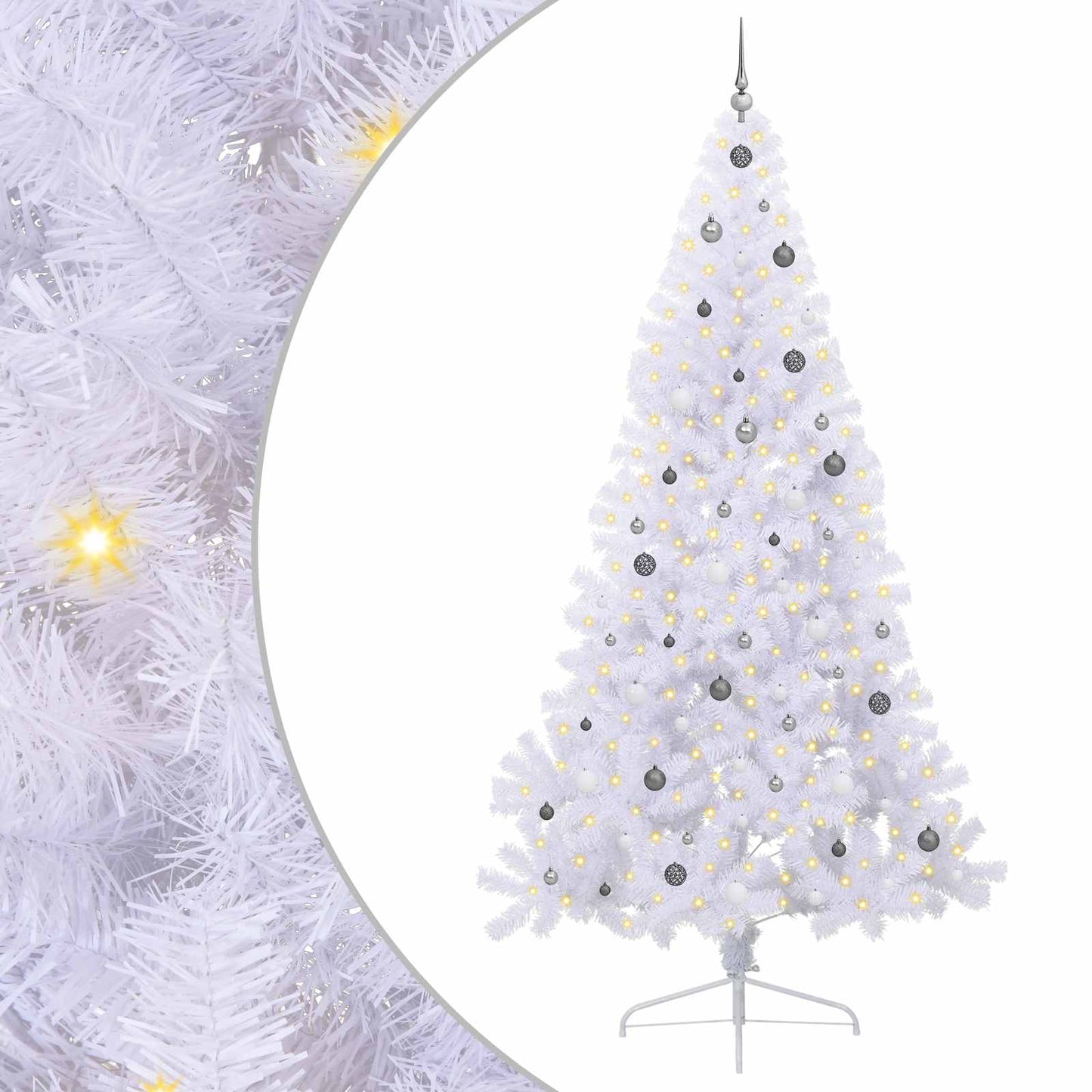 Kunstkerstboom Met 300 Led 240 Cm Pvc En Staal Wit en grijs