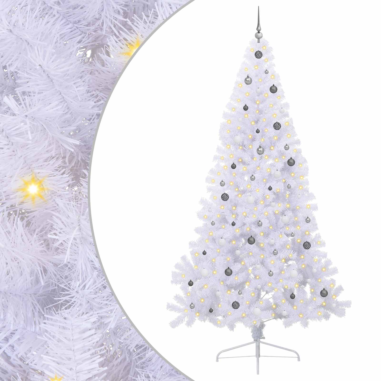 Kunstkerstboom Met 300 Led 240 Cm Pvc En Staal Wit en grijs