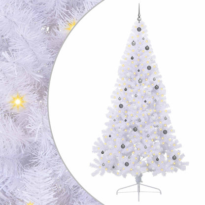 Kunstkerstboom Met 300 Led 240 Cm Pvc En Staal Wit en grijs