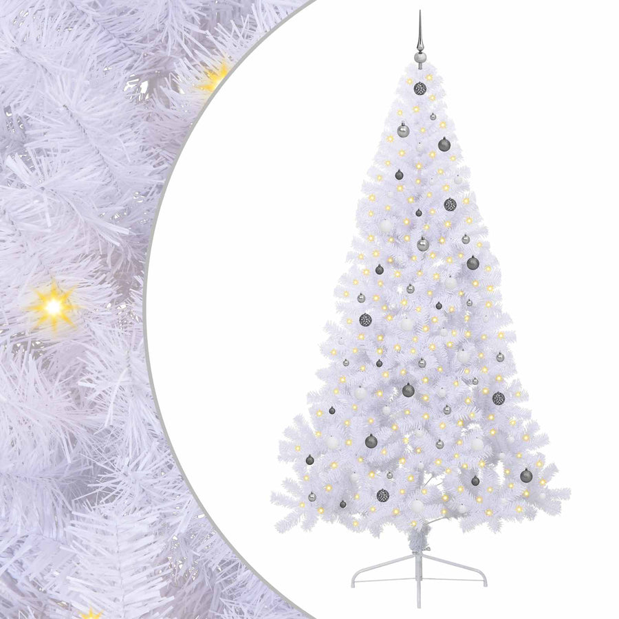 Kunstkerstboom Met 300 Led 240 Cm Pvc En Staal Wit en grijs