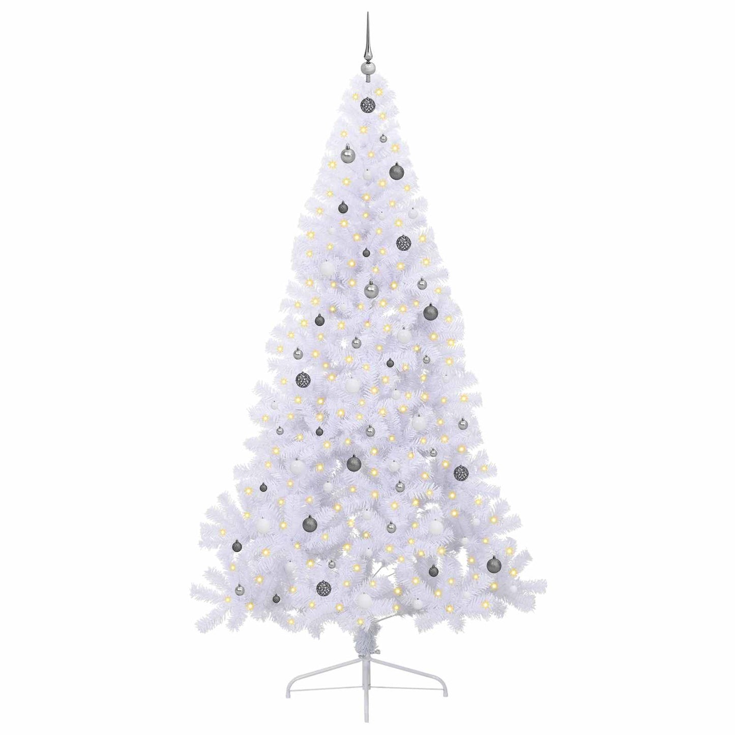 Kunstkerstboom Met 300 Led 240 Cm Pvc En Staal Wit en grijs