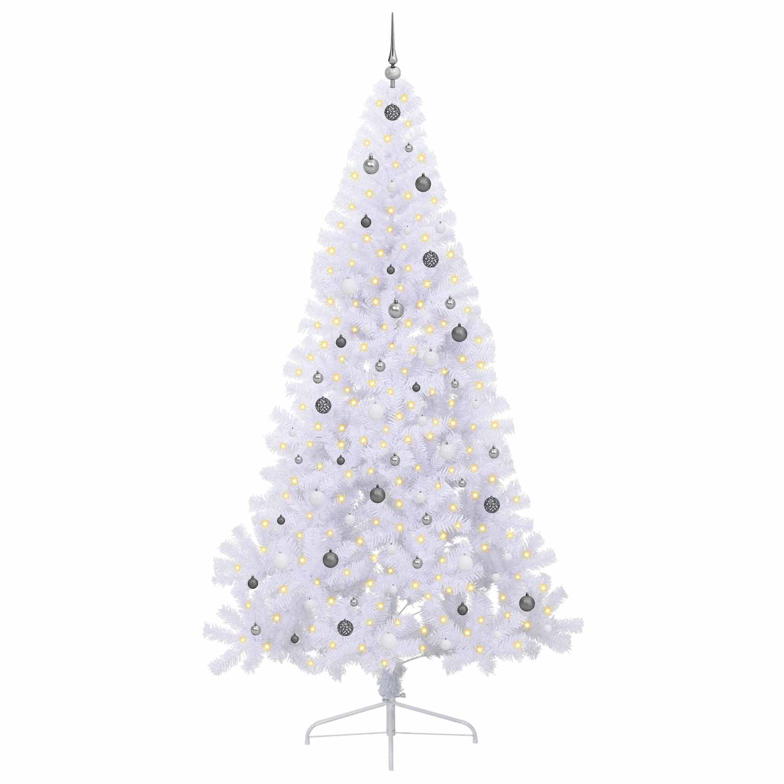 Kunstkerstboom Met 300 Led 240 Cm Pvc En Staal Wit en grijs