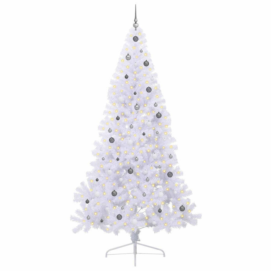 Kunstkerstboom Met 300 Led 240 Cm Pvc En Staal Wit en grijs