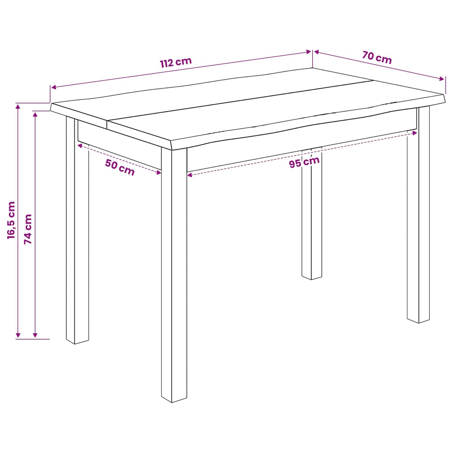 Eettafel EKAI Zwart 112 x 70 x 76,5 cm Massief grenenhout