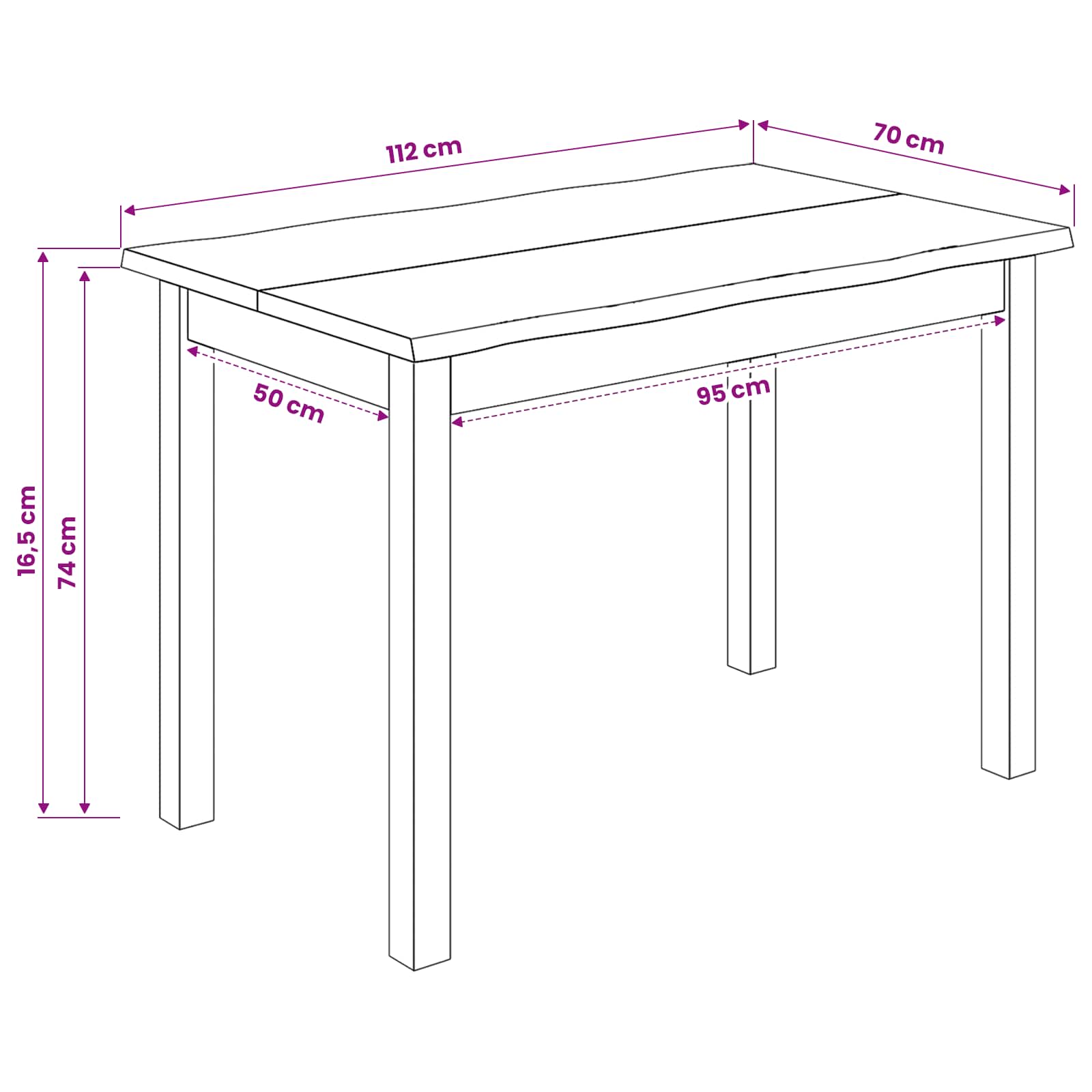 Eettafel EKAI Wit 112 x 70 x 76,5 cm Massief grenenhout