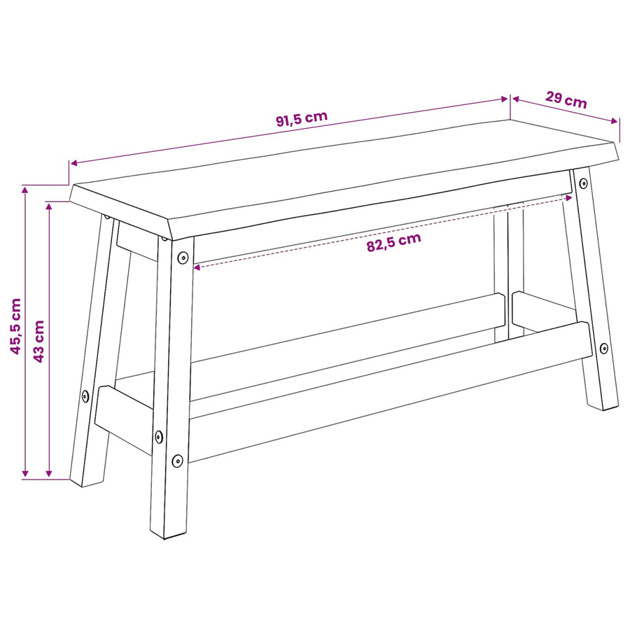 Eetbank EKAI Zwart 91,5 x 29 x 45,5 cm Massief grenenhout