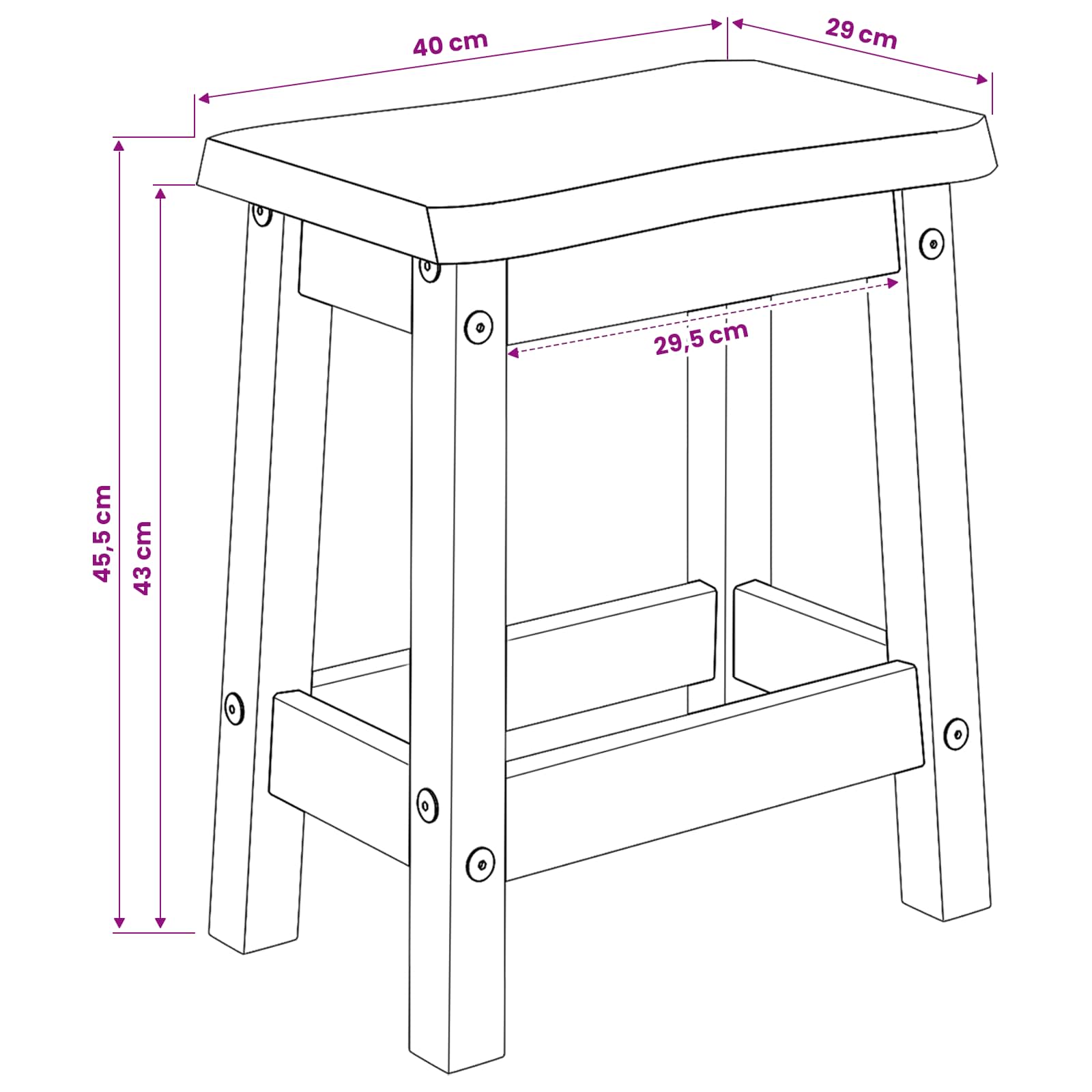 Barkruk EKAI 2 pcs Zwart 40 x 29 x 45,5 cm Massief grenenhout