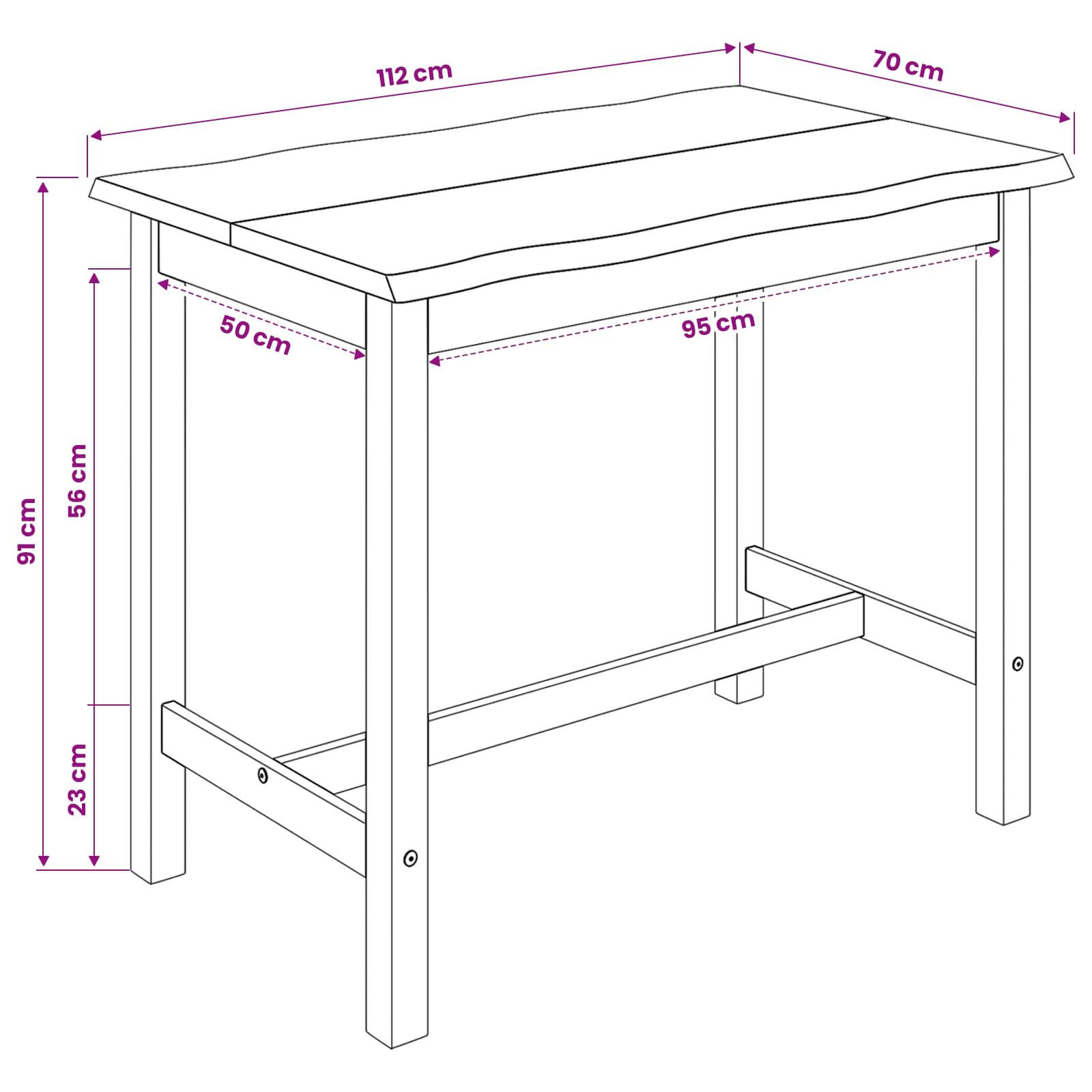 Hoge bartafel EKAI Zwart 112 x 70 x 91 cm Massief grenenhout