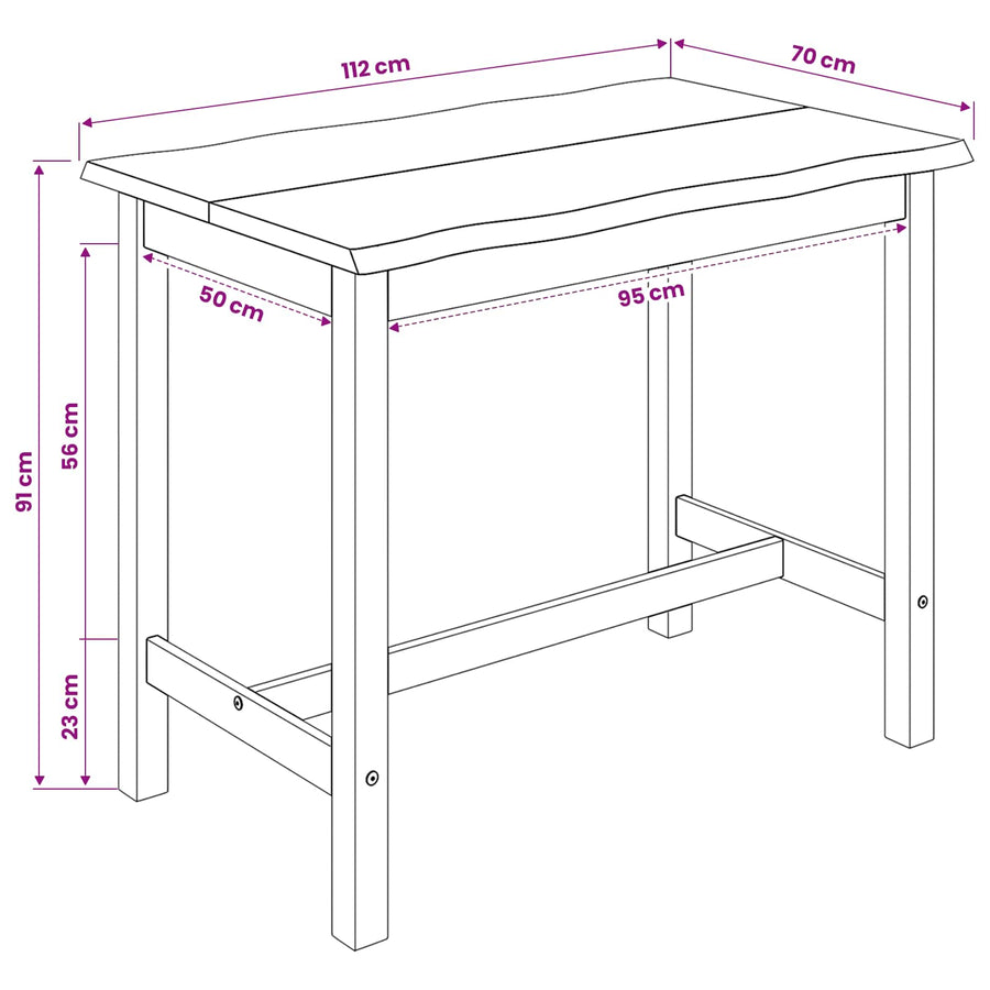 Hoge bartafel EKAI Wit 112 x 70 x 91 cm Massief grenenhout
