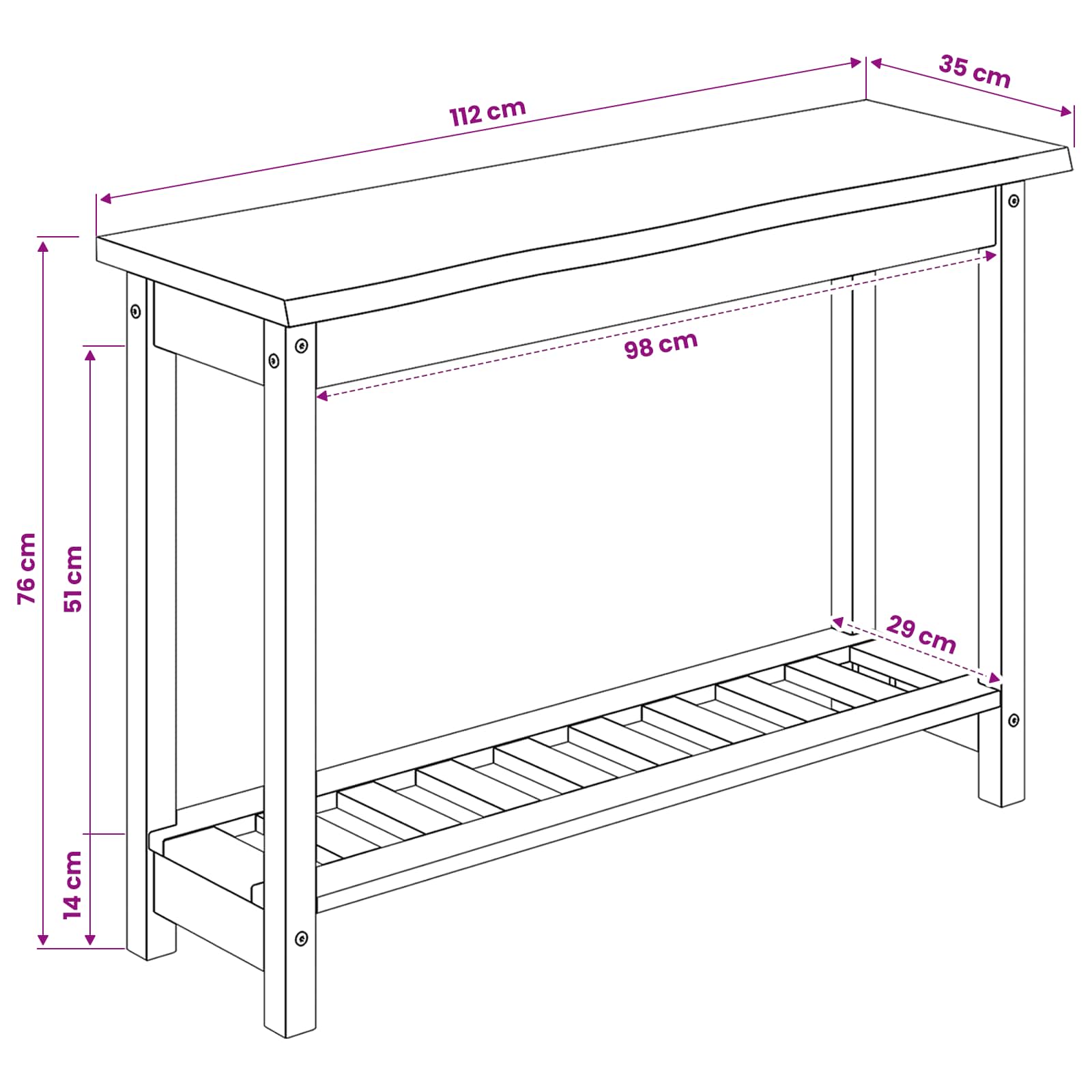 Wandtafel EKAI Wit 112 x 35 x 76 cm Massief grenenhout
