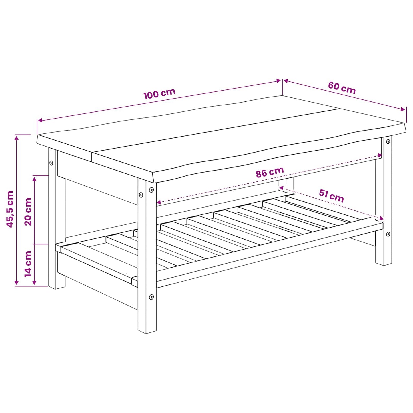 Salontafel EKAI Zwart 100 x 60 x 45,5 cm Massief grenenhout