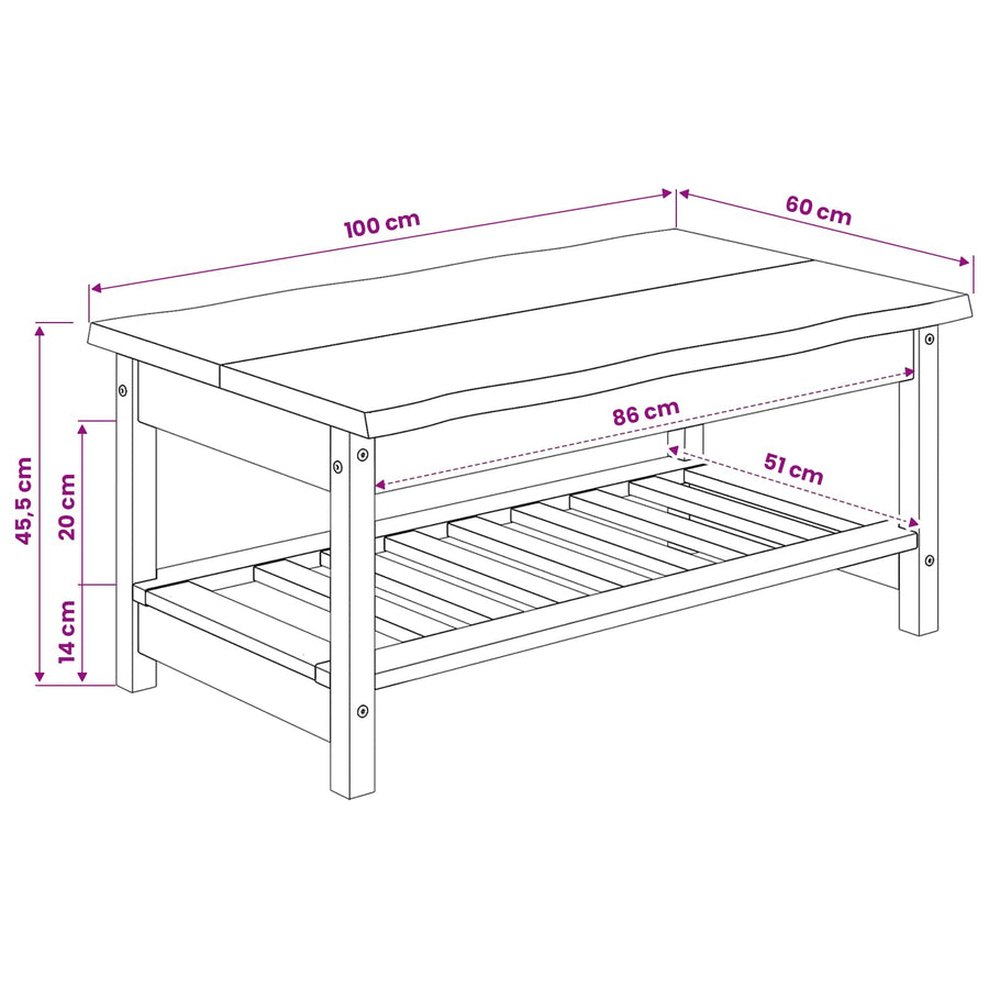 Salontafel EKAI Zwart 100 x 60 x 45,5 cm Massief grenenhout