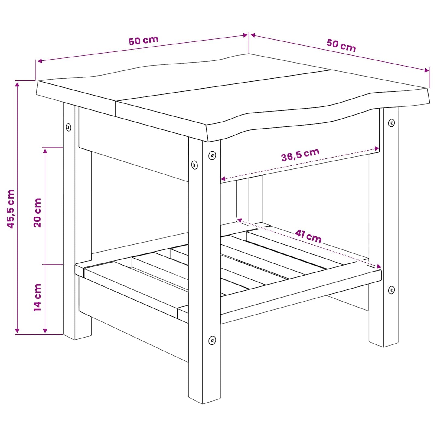 Bijzettafel EKAI Wit 50 x 50 x 45,5 cm Massief grenenhout