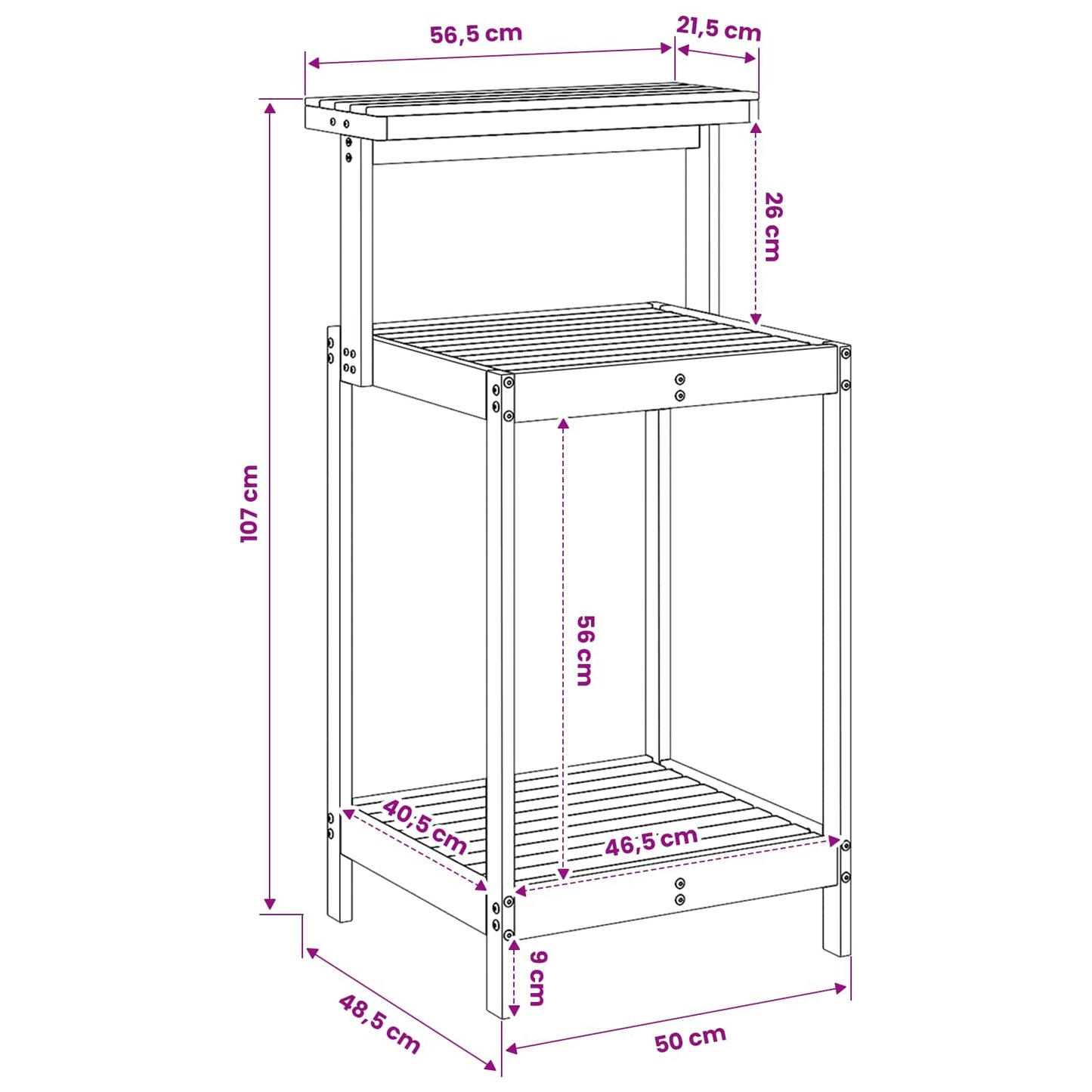 Buiten pottingbank 56,5 x 48,5 x 107 cm Massief Acaciahout