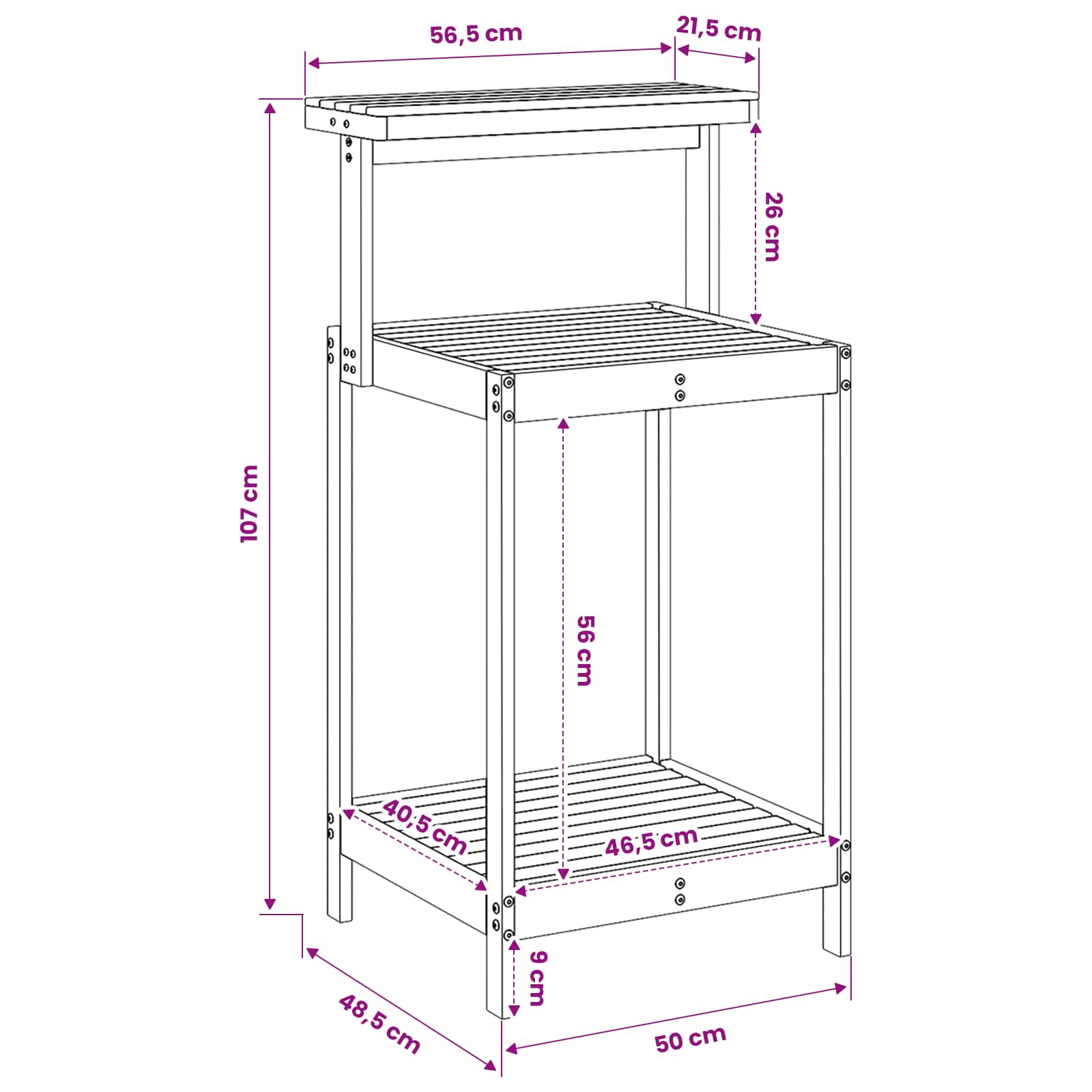 Buiten pottingbank 56,5 x 48,5 x 107 cm Massief Acaciahout