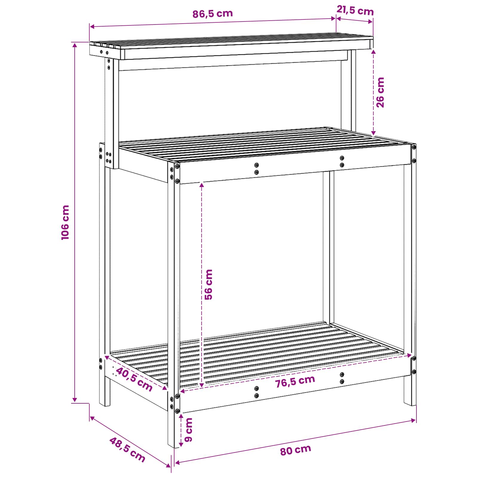Buiten pottingbank 86,5 x 48,5 x 106 cm Massief Acaciahout Wit