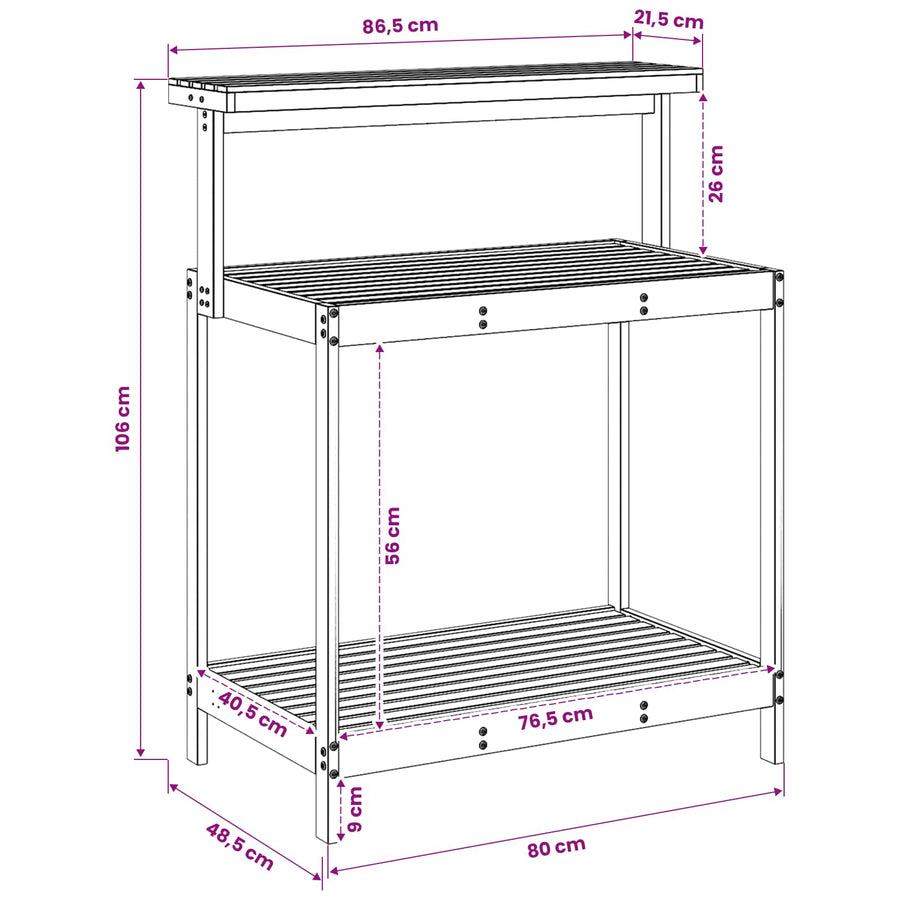 Buiten pottingbank 86,5 x 48,5 x 106 cm Massief Acaciahout Wit