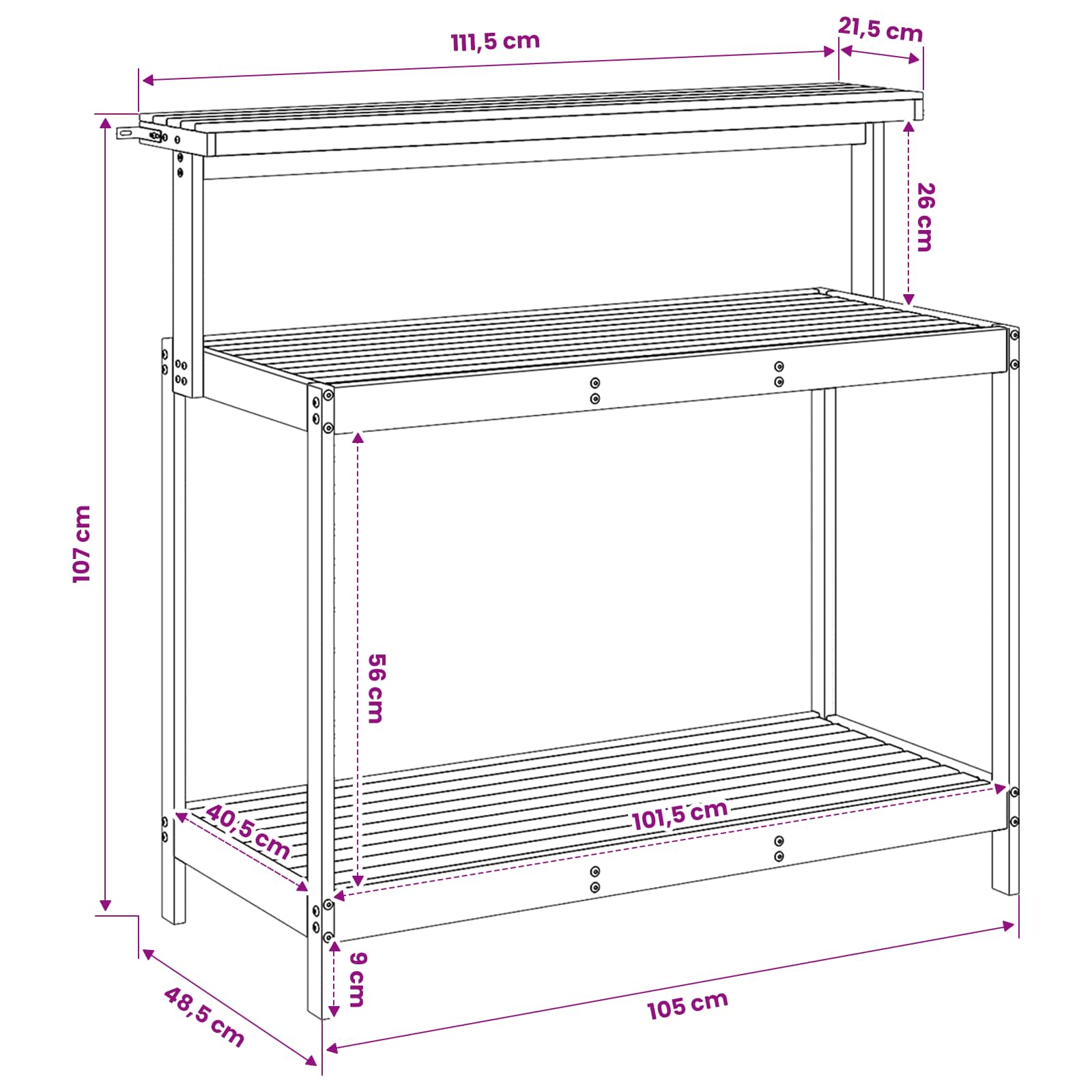 Buiten pottingbank 111,5 x 48,5 x 107 cm Massief Acaciahout Wit