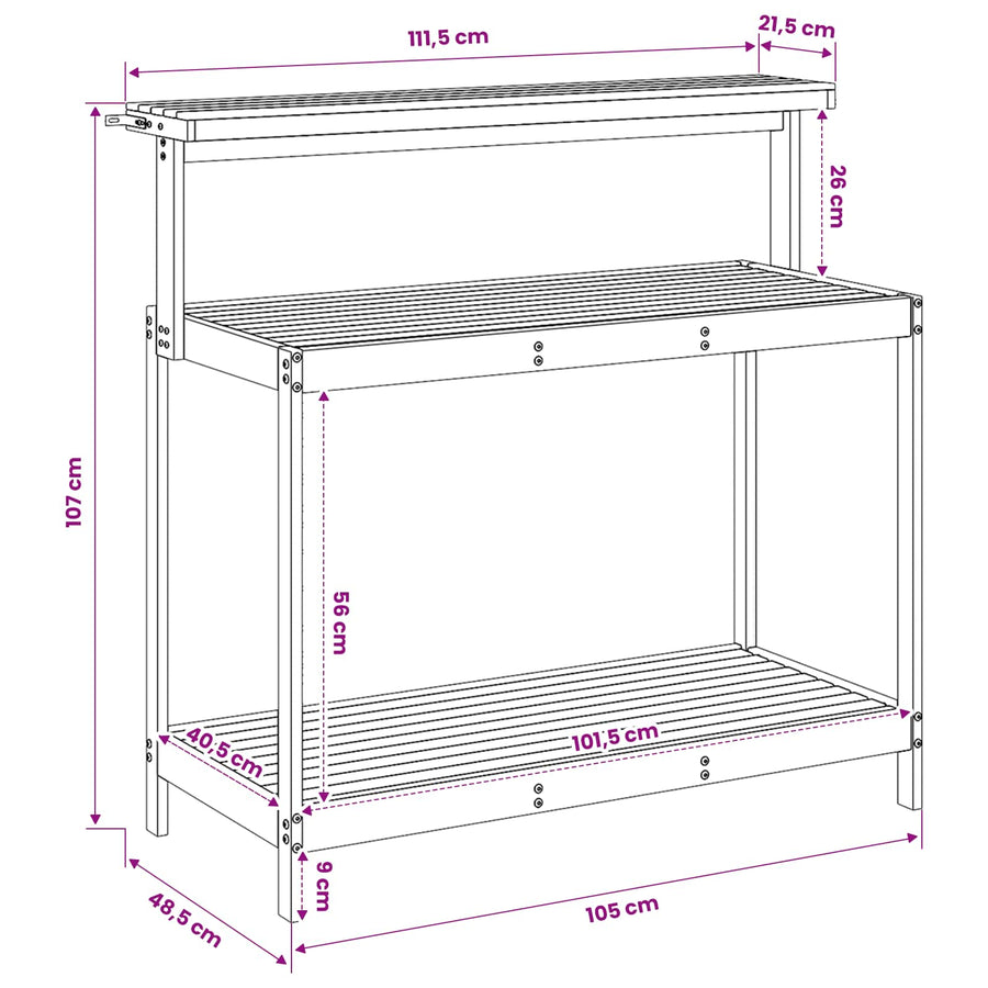 Buiten pottingbank 111,5 x 48,5 x 107 cm Massief Acaciahout Wit