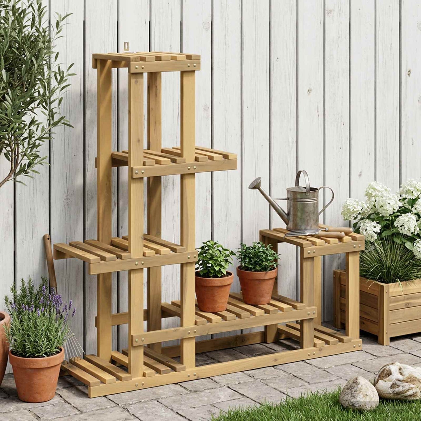 Plantenstandaard Wit 93,5 x 25 x 91,5 cm Massief Acaciahout