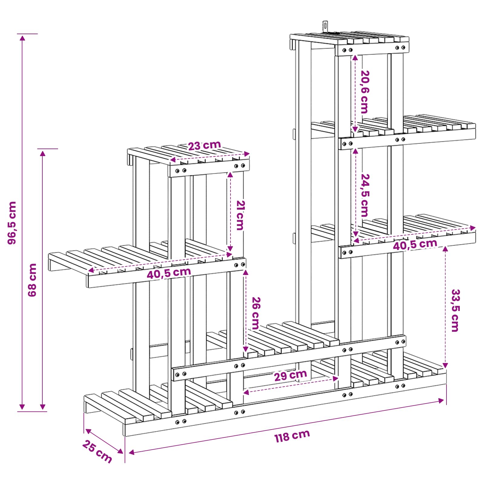 Plantenstandaard Wit 118 x 25 x 96,5 cm Massief Acaciahout
