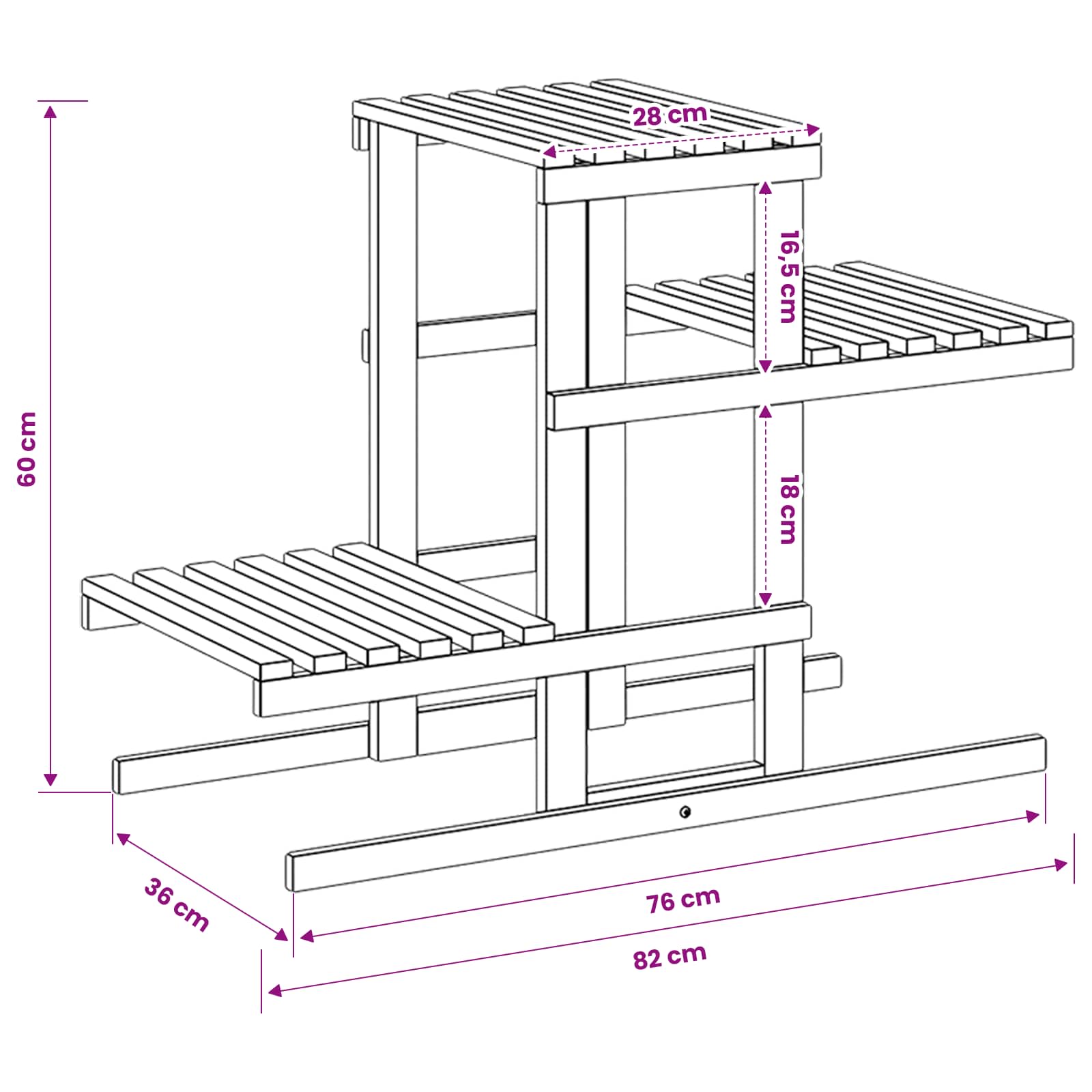 Plantenstandaard Wit 82 x 36 x 60 cm Massief Acaciahout