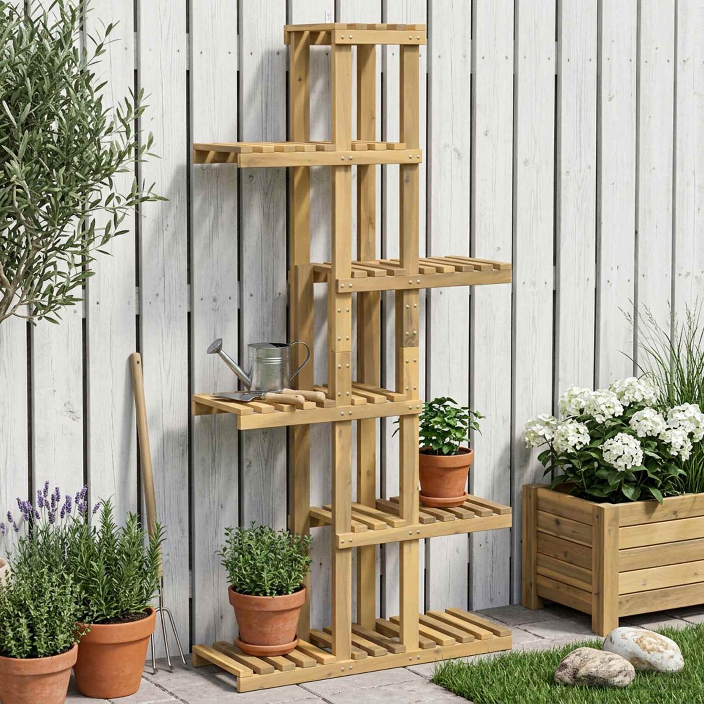 Plantenstandaard Wit 68 x 23,5 x 140 cm Massief Acaciahout
