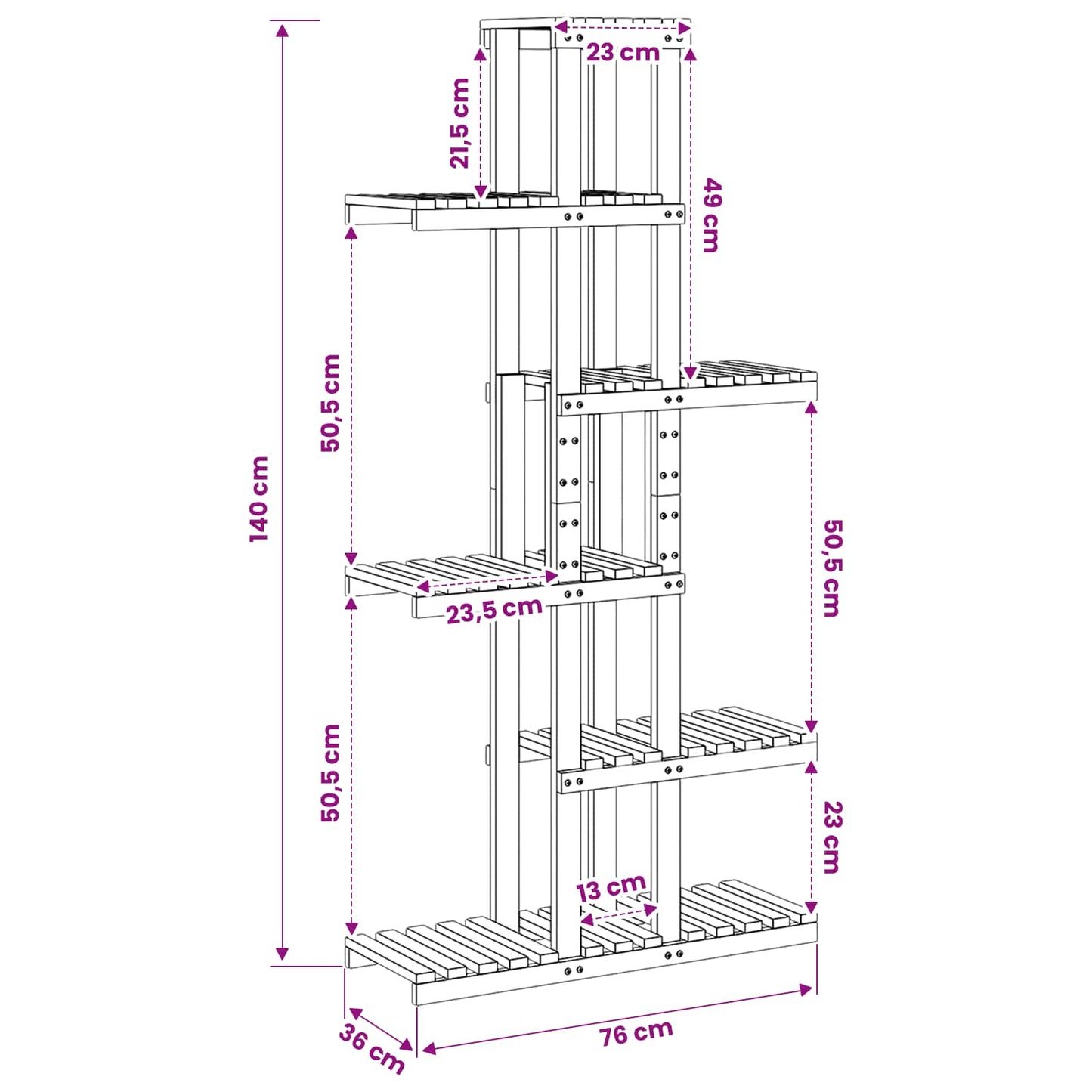 Plantenstandaard Wit 68 x 23,5 x 140 cm Massief Acaciahout