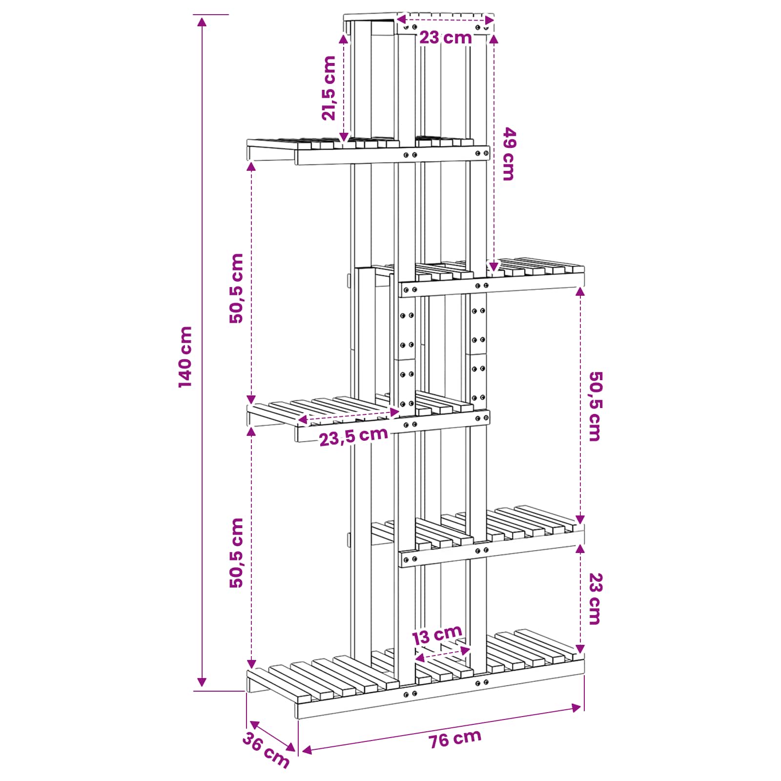 Plantenstandaard Wit 68 x 23,5 x 140 cm Massief Acaciahout