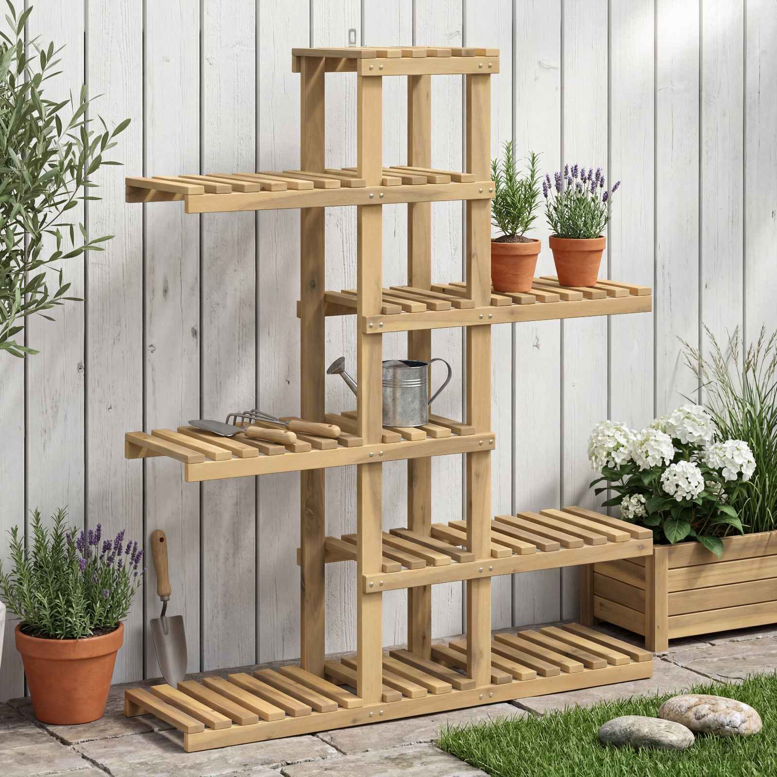 Plantenstandaard Wit 93 x 25 x 114,5 cm Massief Acaciahout