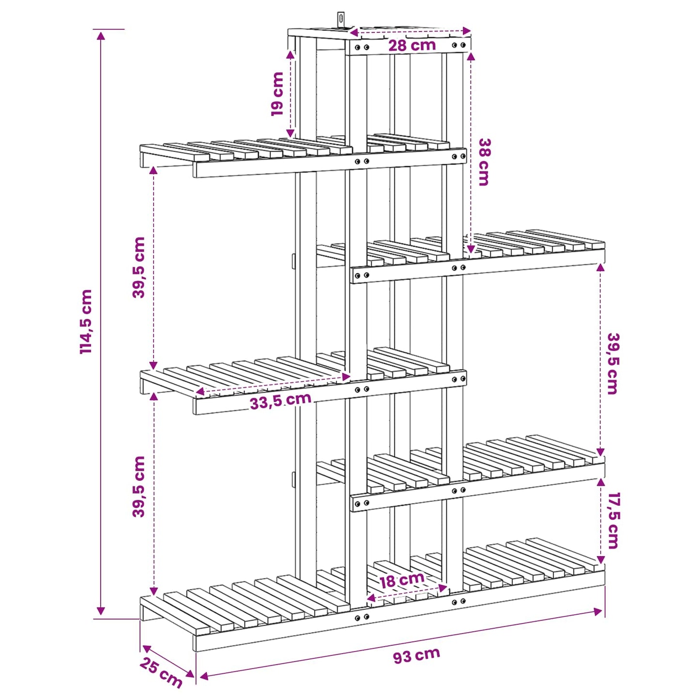 Plantenstandaard Wit 93 x 25 x 114,5 cm Massief Acaciahout
