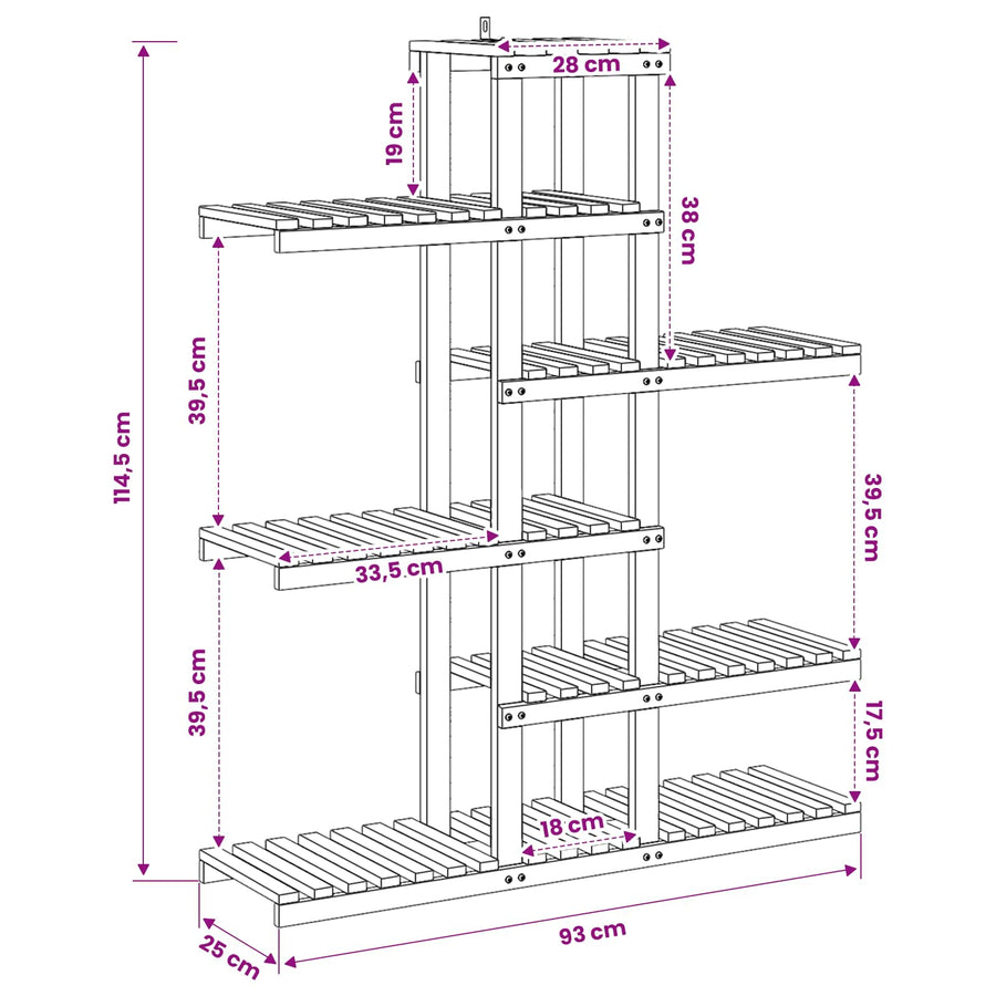 Plantenstandaard Wit 93 x 25 x 114,5 cm Massief Acaciahout