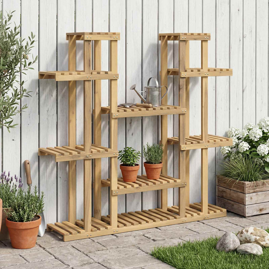 Plantenstandaard Wit 123 x 25 x 114,5 cm Massief Acaciahout