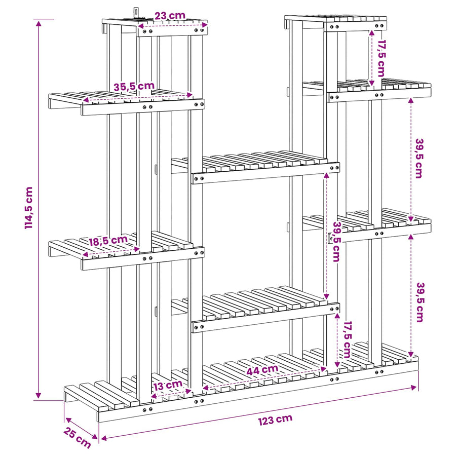 Plantenstandaard Wit 123 x 25 x 114,5 cm Massief Acaciahout