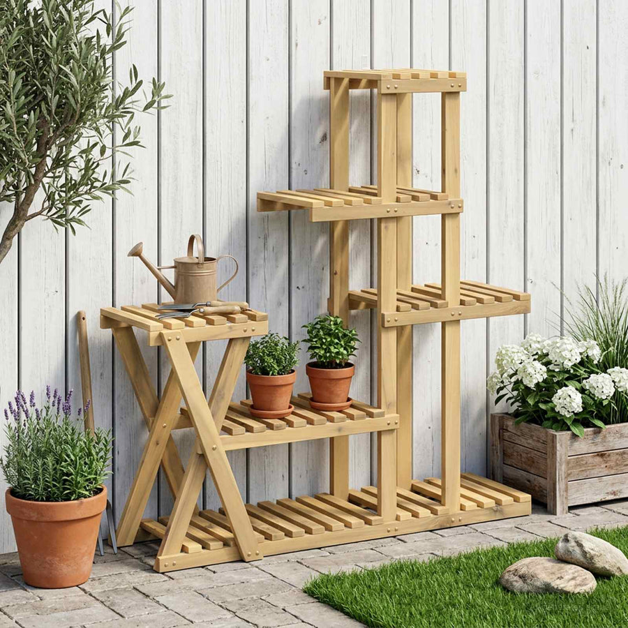 Plantenstandaard Wit 95 x 25 x 101,5 cm Massief Acaciahout