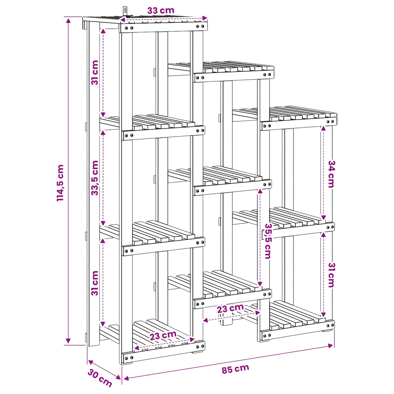 Plantenstandaard Wit 85 x 30 x 114,5 cm Massief Acaciahout