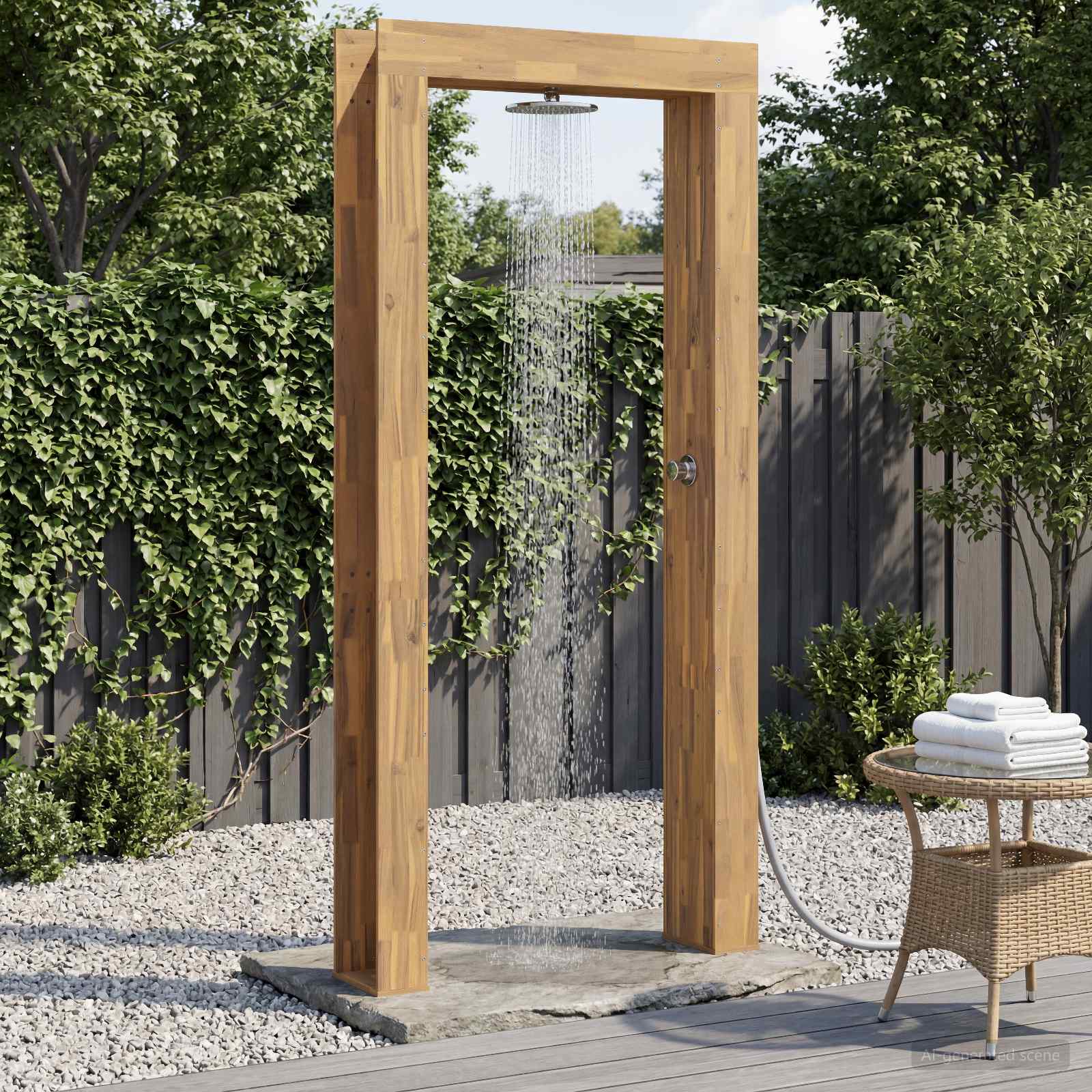 Buitendouche 226 cm Massief acaciahout en roestvrij staal Wit