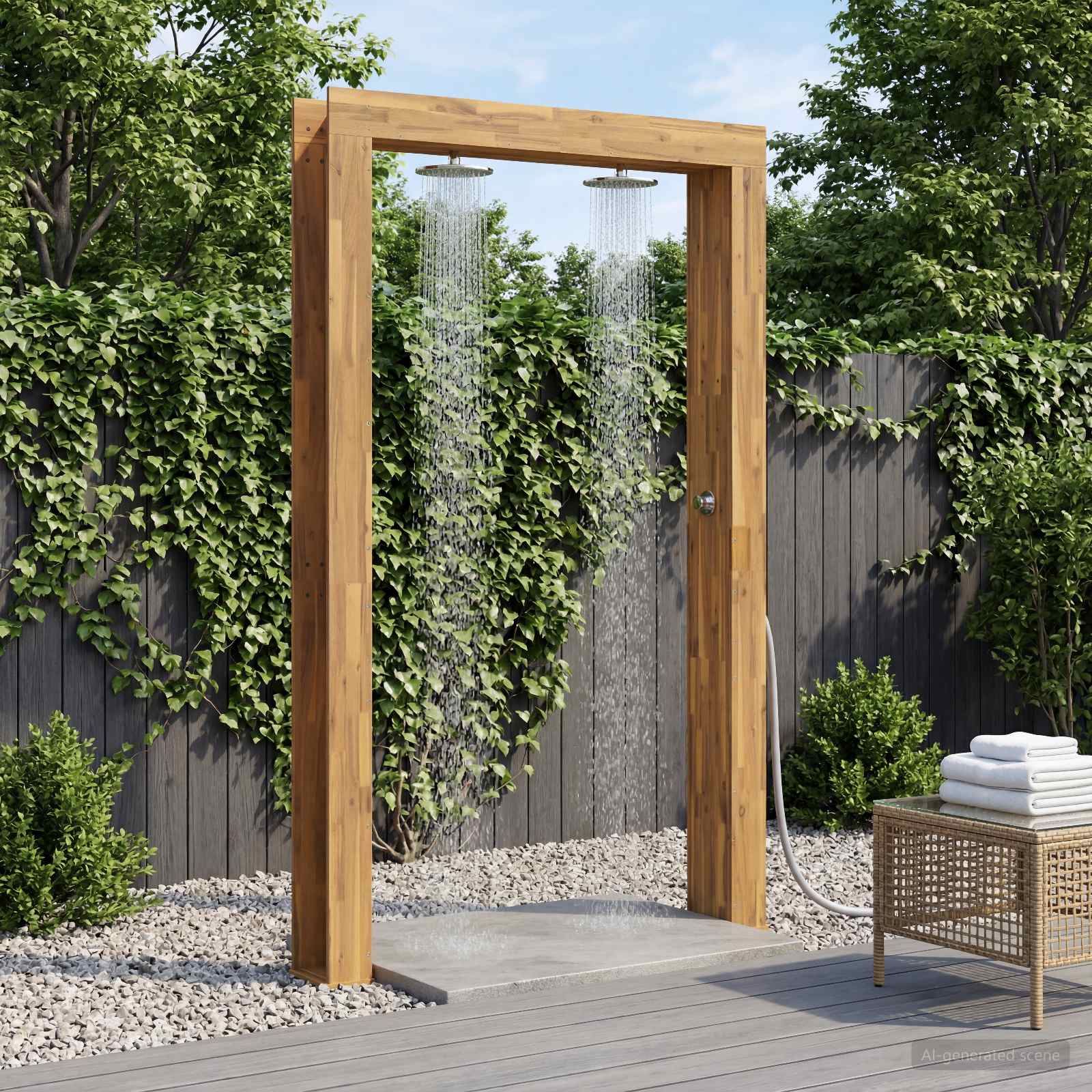 Buitendouche 226 cm Massief acaciahout en roestvrij staal Wit