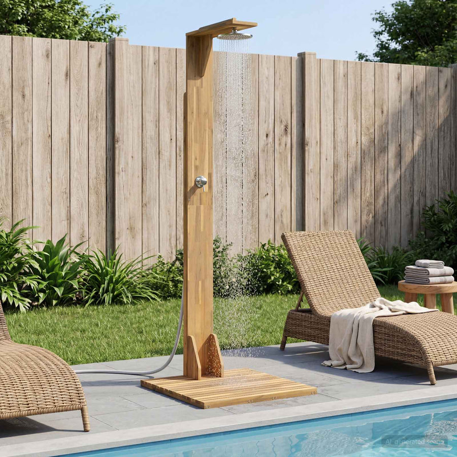 Buitendouche 219 cm Massief acaciahout en roestvrij staal Wit