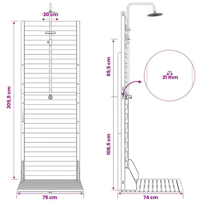 Buitendouche 205,5 cm Massief acaciahout en roestvrij staal Wit