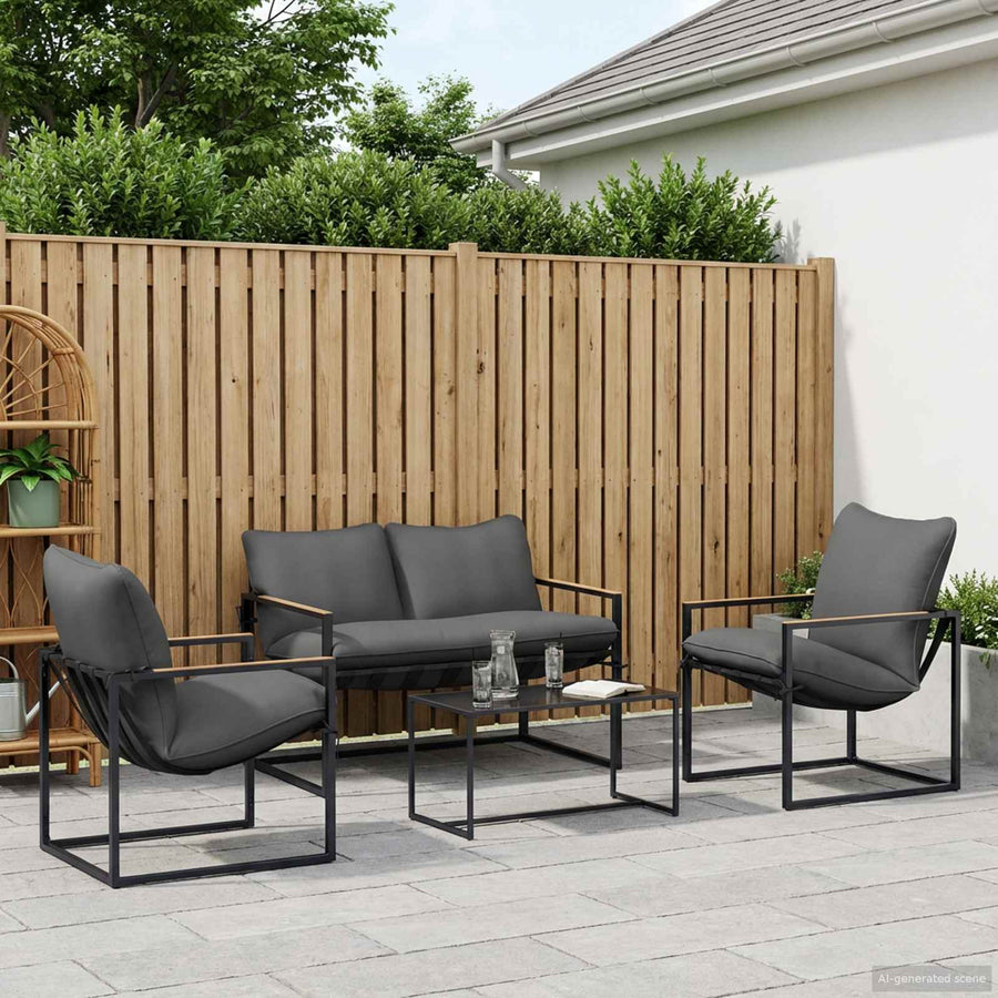 Tuinbankenset 4 pcs Zwart en Anthraciet Staal