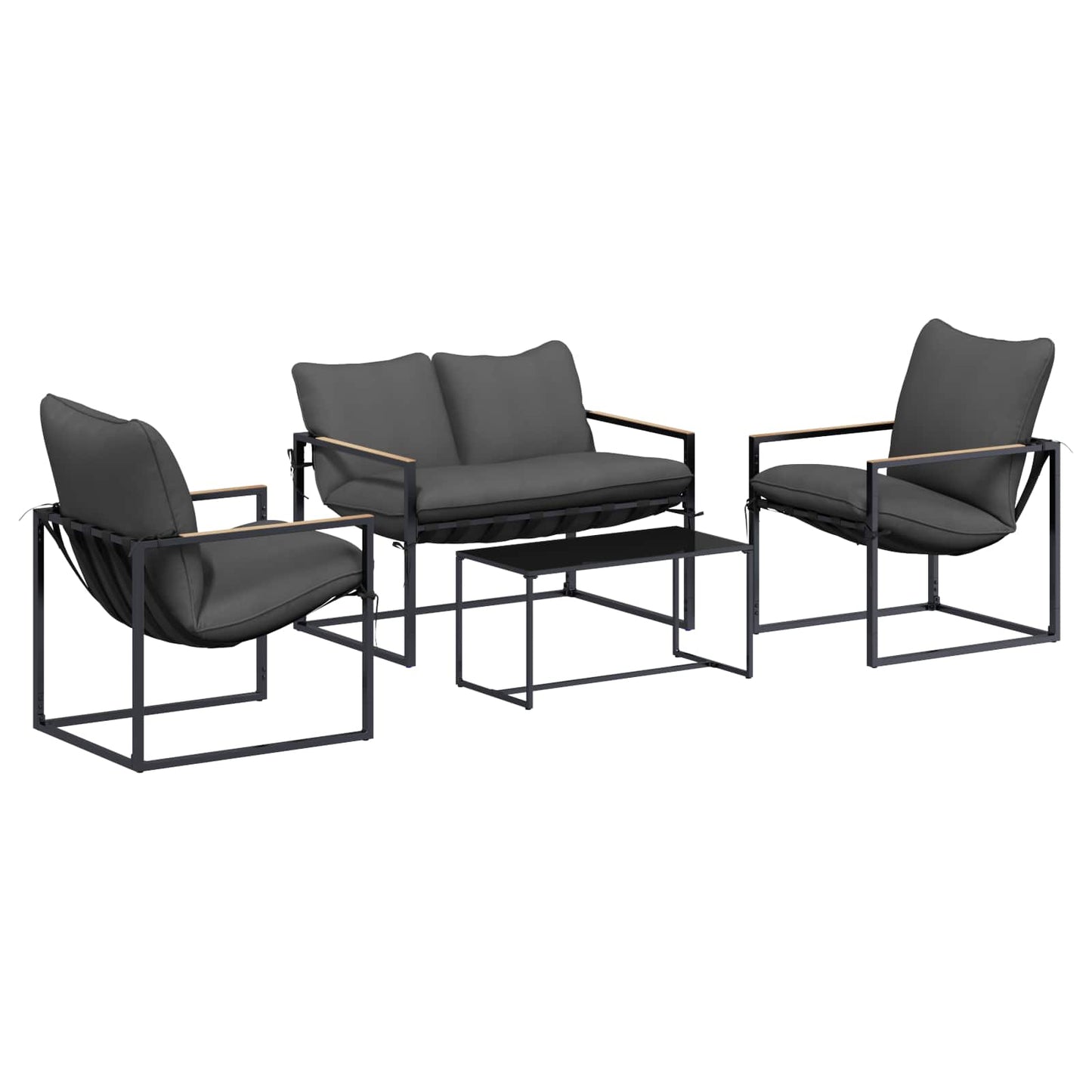 Tuinbankenset 4 pcs Zwart en Anthraciet Staal