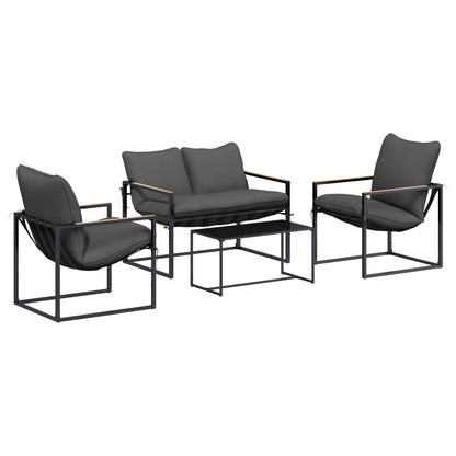 Tuinbankenset 4 pcs Zwart en Anthraciet Staal