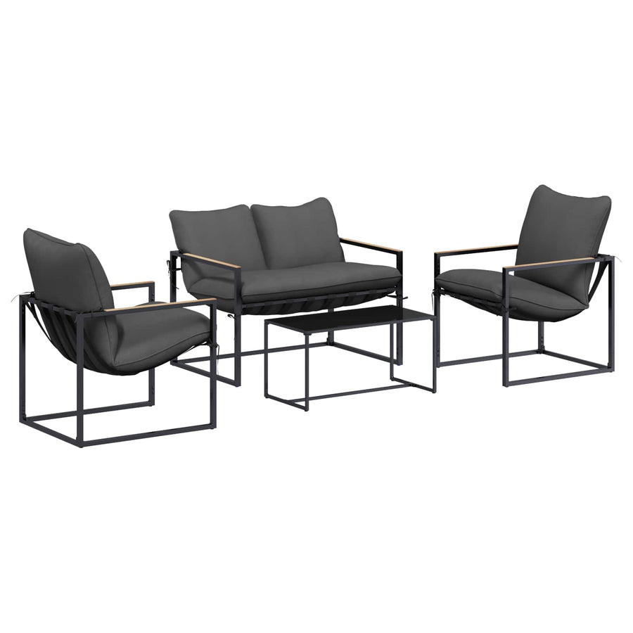 Tuinbankenset 4 pcs Zwart en Anthraciet Staal